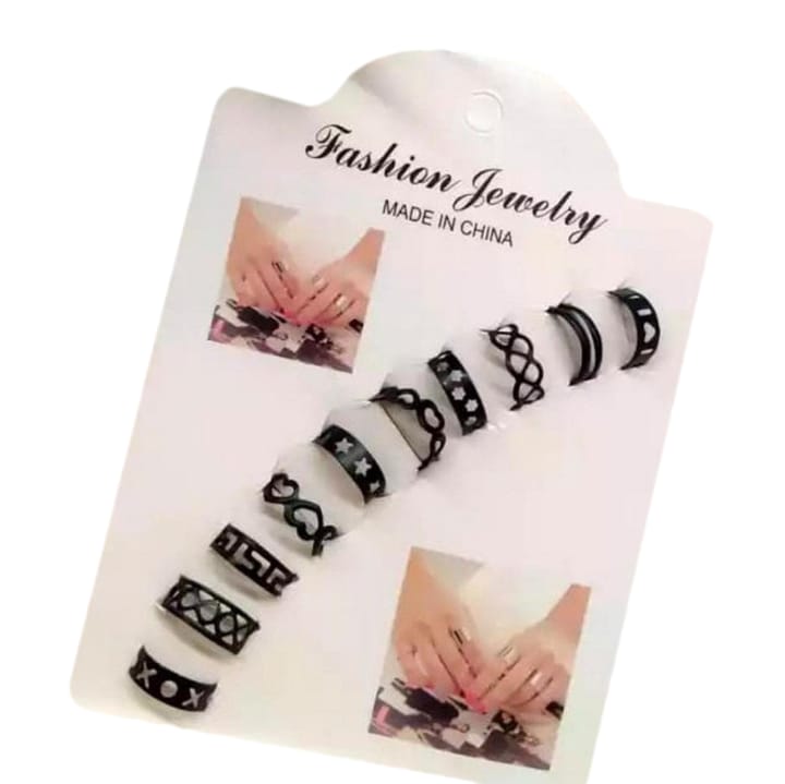 Elegant Pack Of 10 Rings - Black