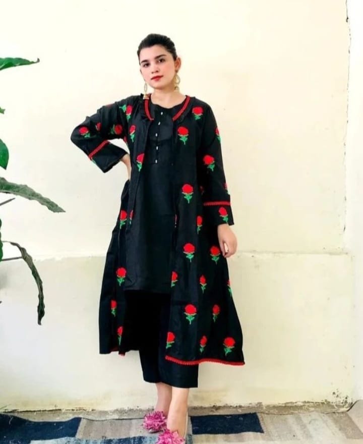 Silk Fancy Gown 3pc black
