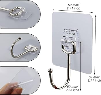 Transparent Self-Adhesive Wall Hooks Sticker pack of 10