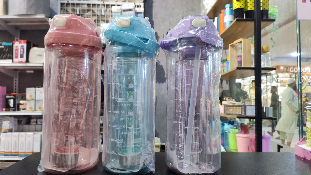 Motivational Water Bottle with Time Markers & Straw