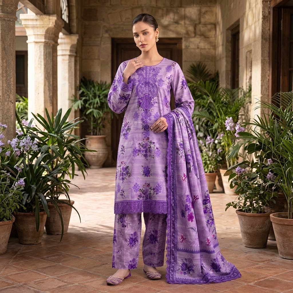 So Kamal 3-piece Embroidered Digital Printed Khaddar 3 pc Suit