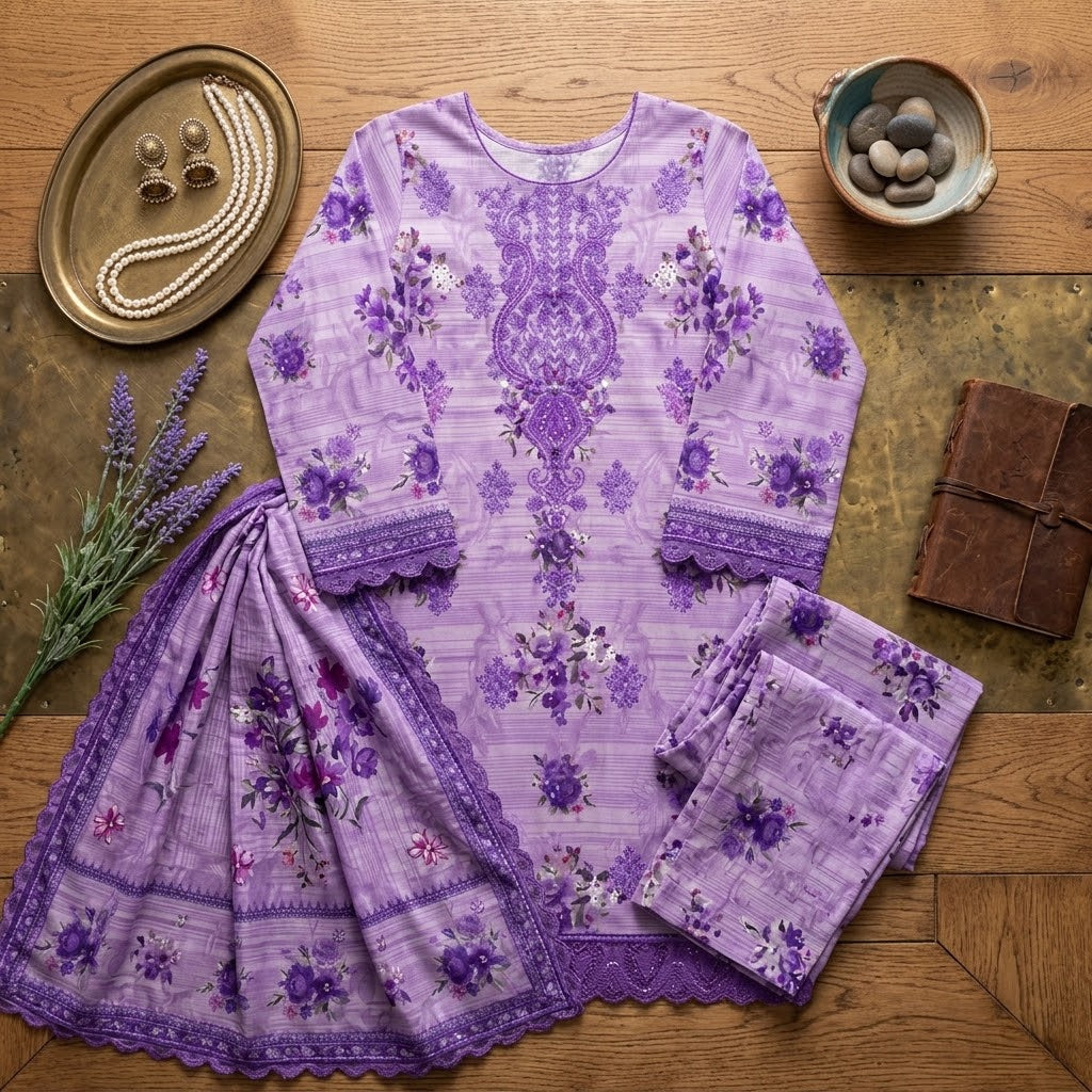 So Kamal 3-piece Embroidered Digital Printed Khaddar 3 pc Suit