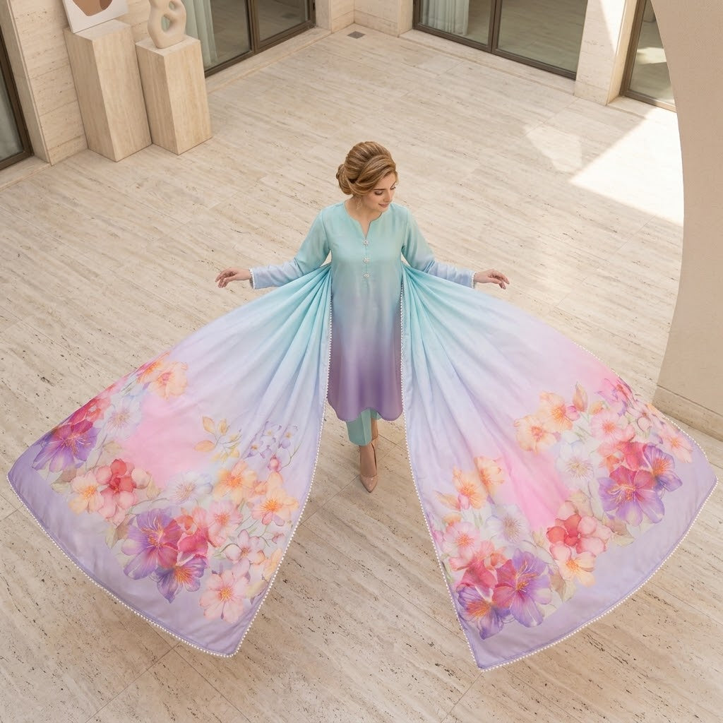 3-Piece Multishaded Silky Airline Suit (Unstitched) | Premium Soft Silk Dress Set