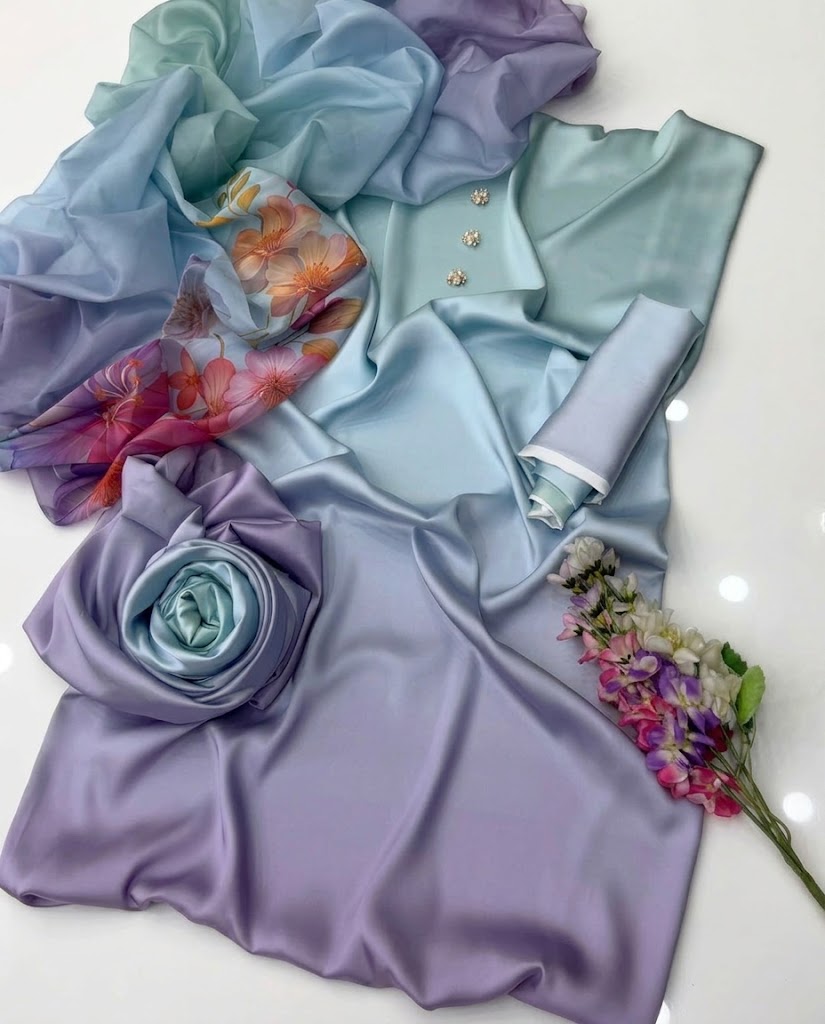 3-Piece Multishaded Silky Airline Suit (Unstitched) | Premium Soft Silk Dress Set