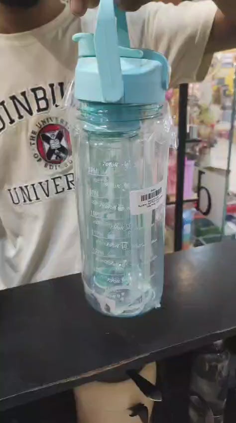 Motivational Water Bottle with Time Markers & Straw